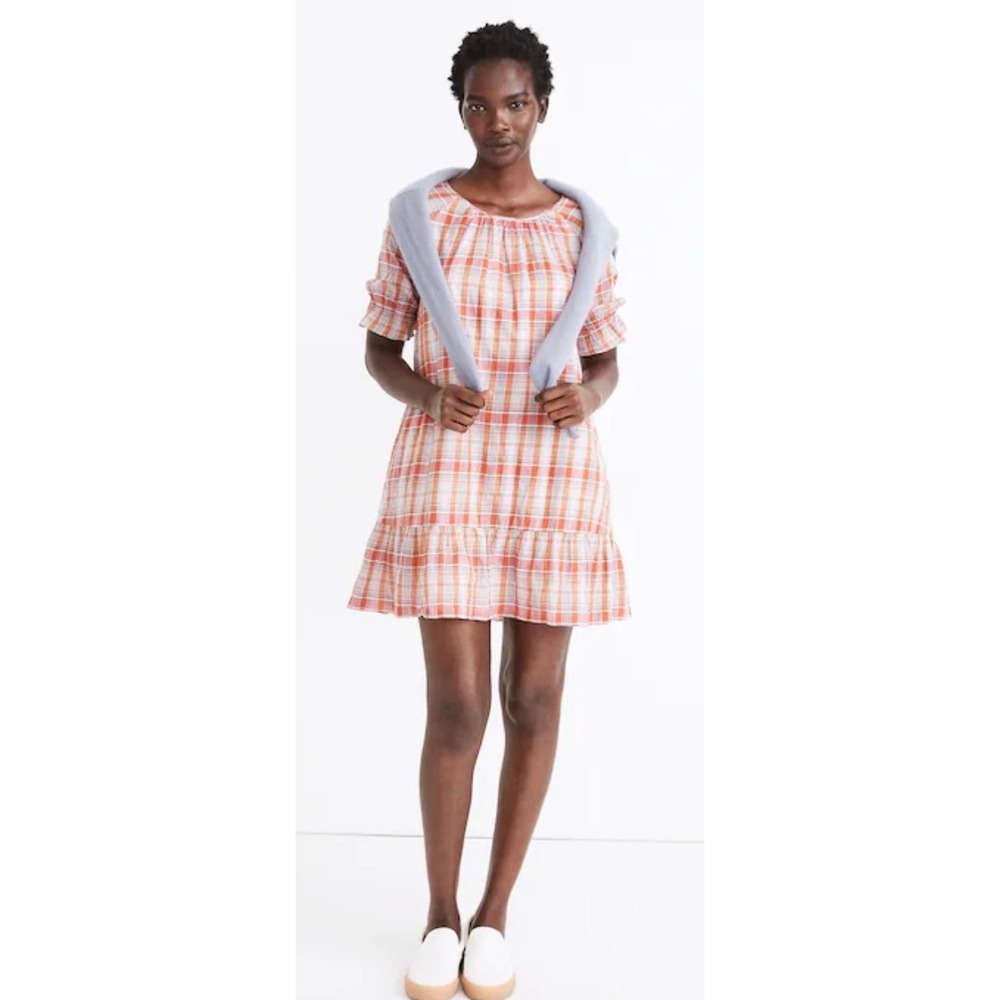 Madewell Women's‎ Plaid Ruffle Hem Popover Mini Dress Multicolor Size M